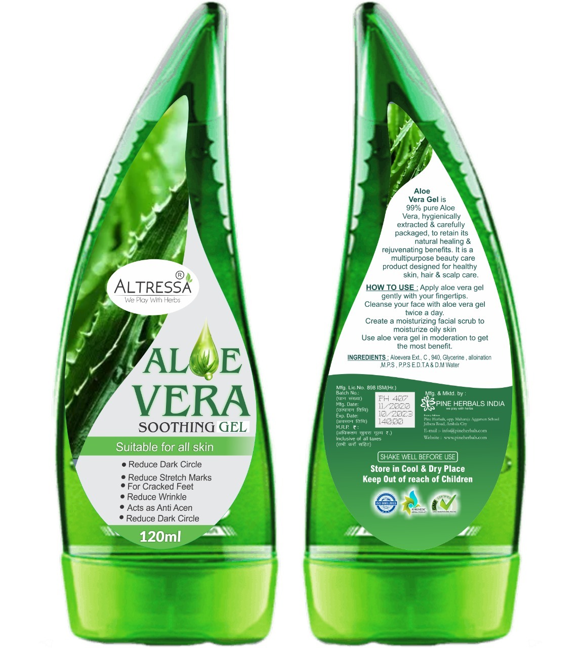 Aloe-vera Gel - Herbal Formulation, Ideal For All Skin Types | Smooth Texture, Fast Absorption, 3-year Shelf Life, Great For Body & Face