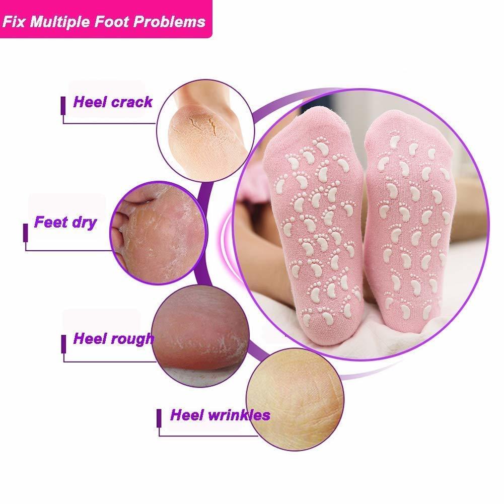 Spa Gel Socks - Cotton, Women's Size, Pink/blue | Moisturizing Gel With Jojoba, Grape Seed, Olive Oils For Intensive Foot Hydration, Washable & Reusable