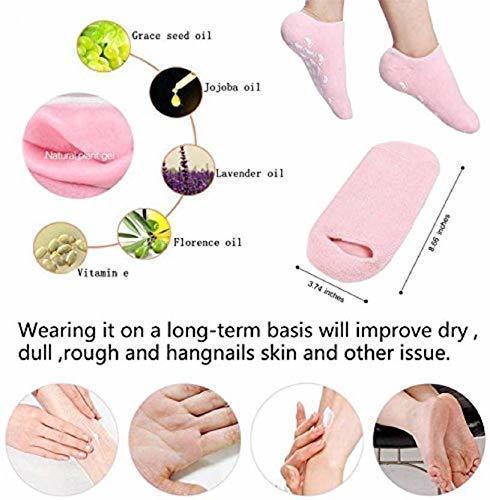 Spa Gel Socks - Cotton, Women's Size, Pink/blue | Moisturizing Gel With Jojoba, Grape Seed, Olive Oils For Intensive Foot Hydration, Washable & Reusable