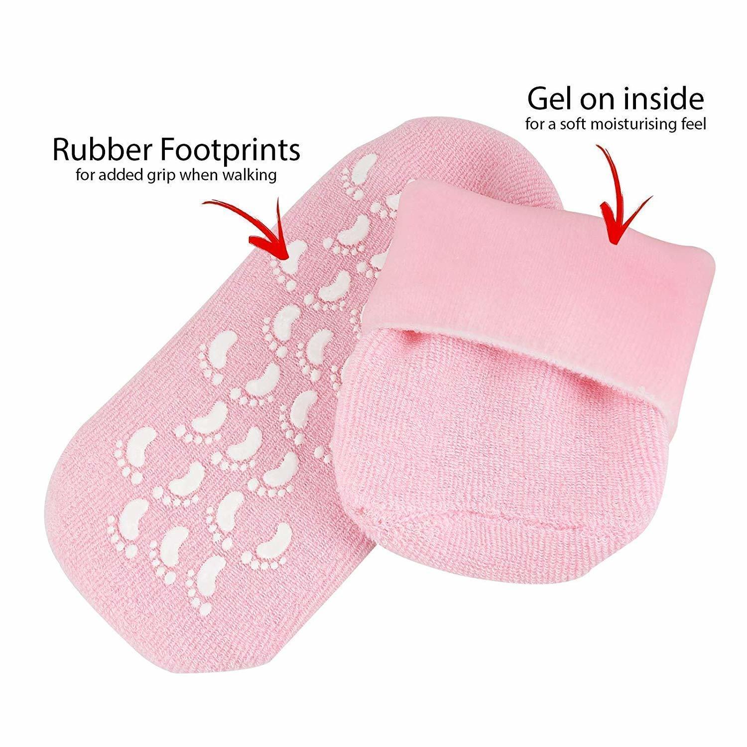 Spa Gel Socks - Cotton, Women's Size, Pink/blue | Moisturizing Gel With Jojoba, Grape Seed, Olive Oils For Intensive Foot Hydration, Washable & Reusable