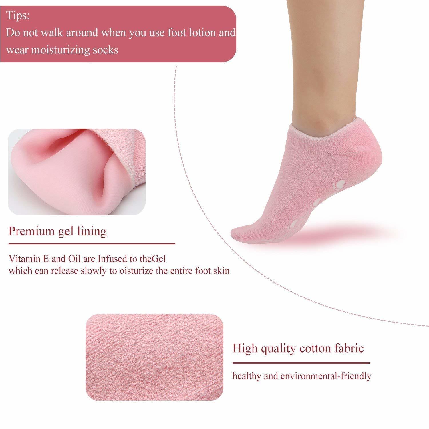 Spa Gel Socks - Cotton, Women's Size, Pink/blue | Moisturizing Gel With Jojoba, Grape Seed, Olive Oils For Intensive Foot Hydration, Washable & Reusable