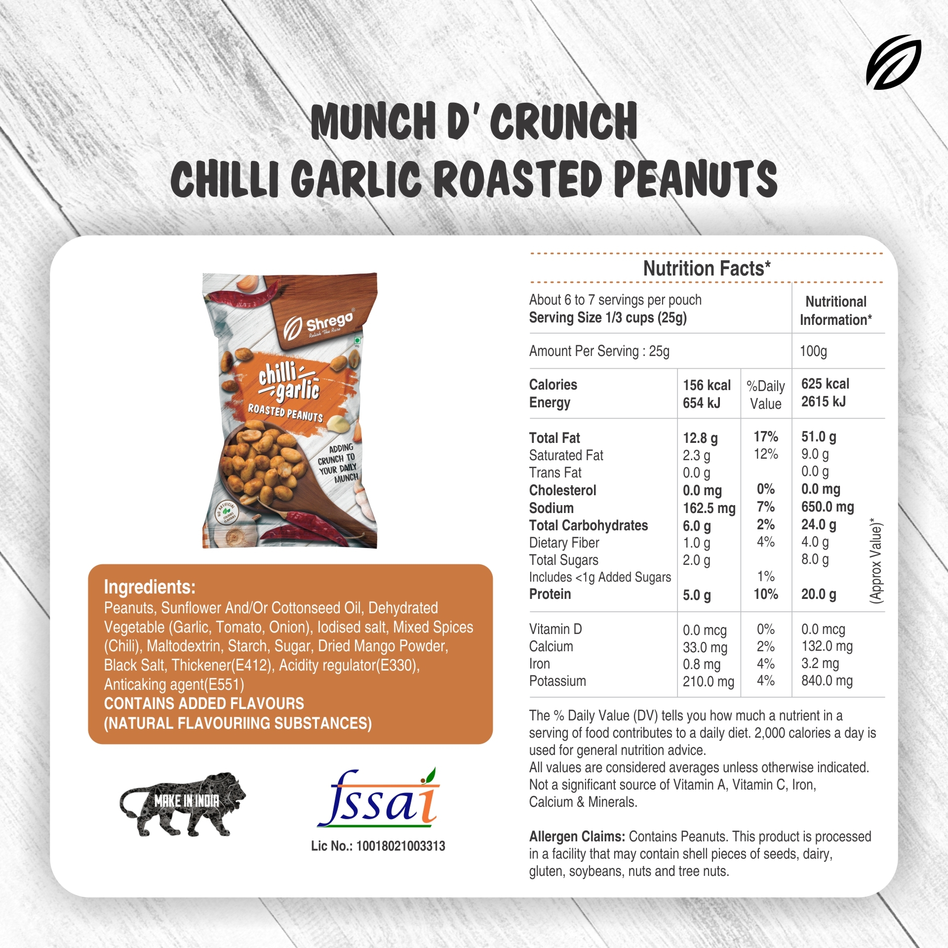 Shrego Chilli Garlic Roasted Peanuts 140g - Roasted Peanuts, 140g Size, Chilli Garlic Flavor | Fssai Certified, No Artificial Flavors Or Colors
