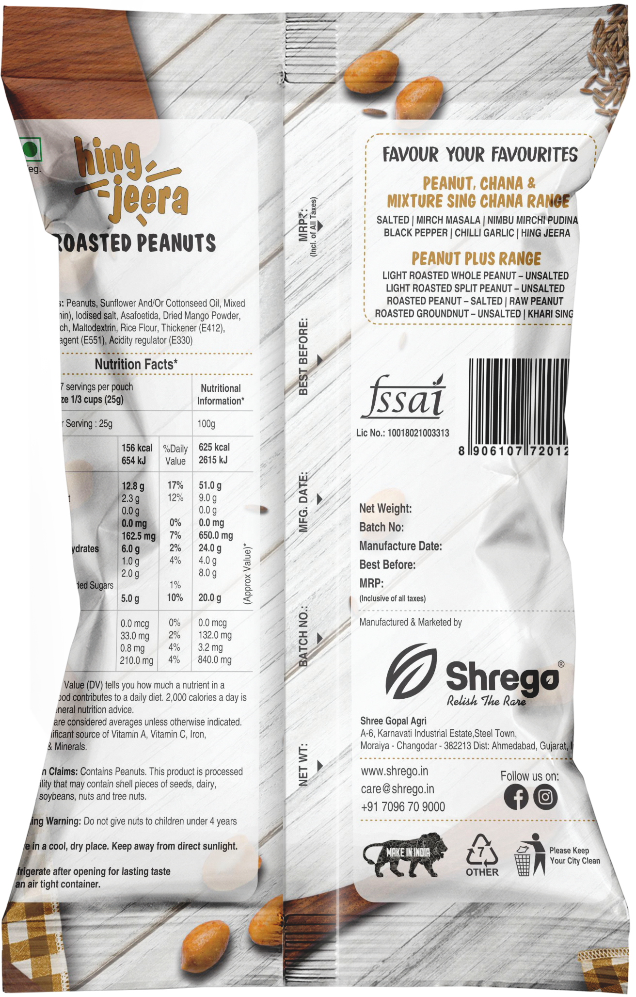 Shrego Hing Jeera Roasted Peanuts 140g - Fssai Certified | Roasted Peanuts Flavored With Asafoetida & Cumin Nitrogen Purged Pillow Pouch