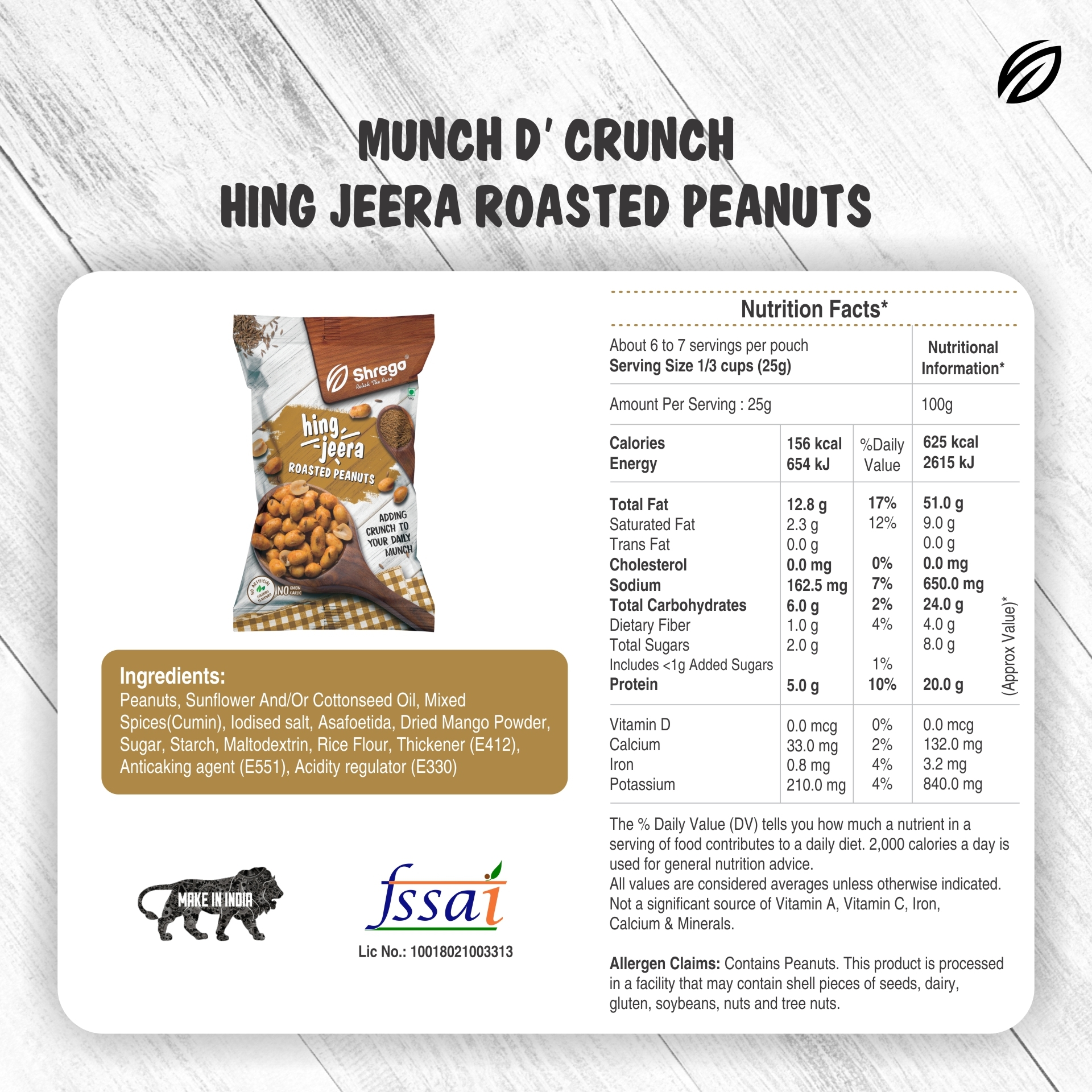 Shrego Hing Jeera Roasted Peanuts 140g - Fssai Certified | Roasted Peanuts Flavored With Asafoetida & Cumin Nitrogen Purged Pillow Pouch