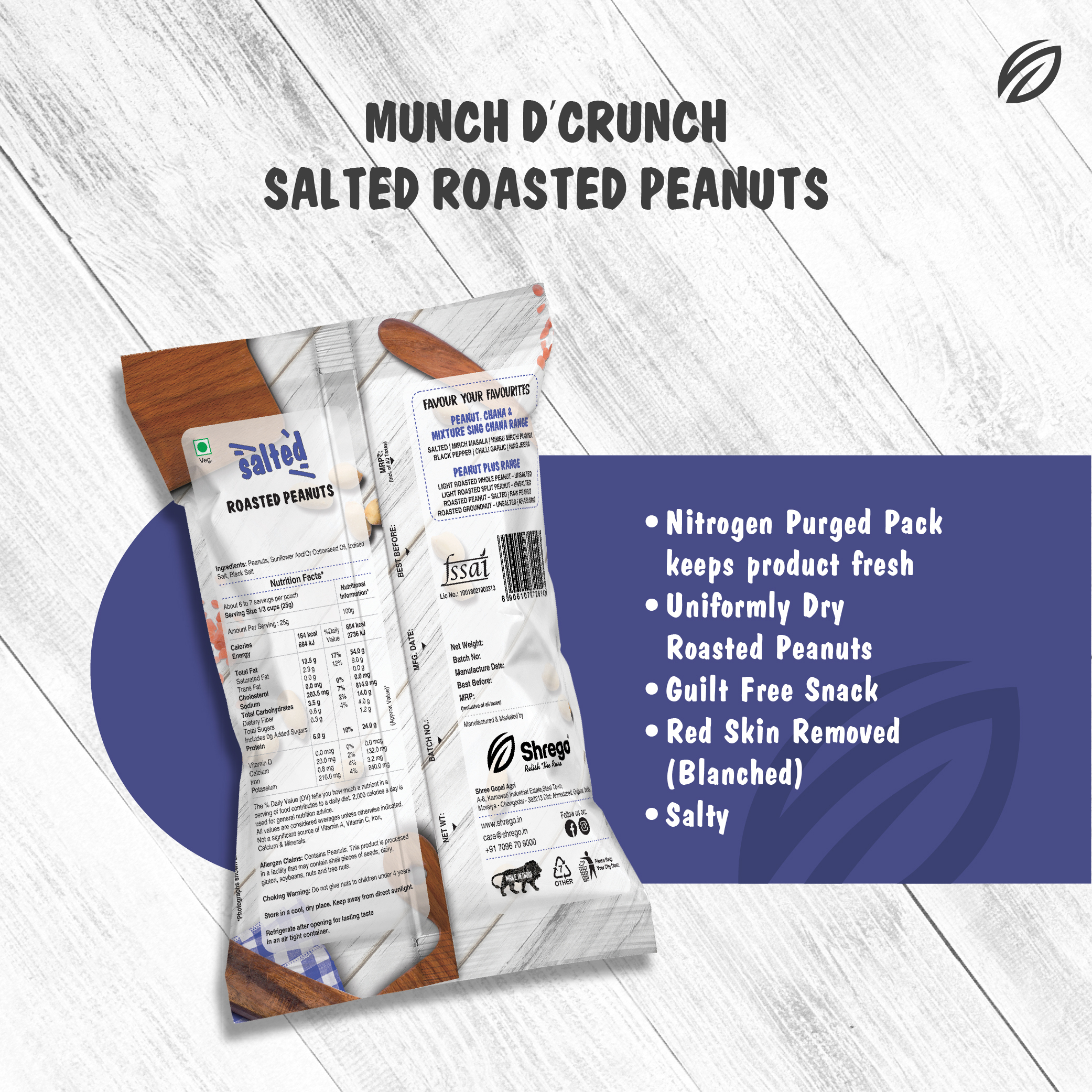 Shrego Salted Roasted Peanuts - 40g Nitrogen Purged Pillow Pouch | Guilt-free Snack, Fssai Certified, No Artificial Flavors Or Colors