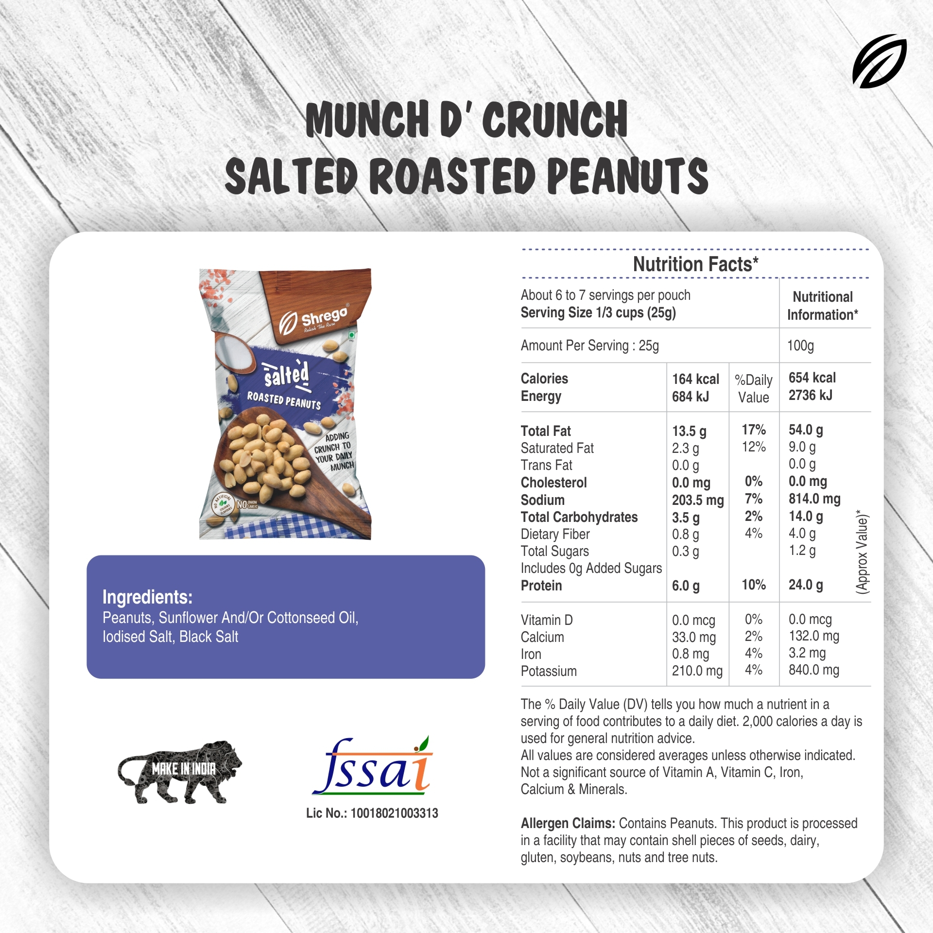 Shrego Salted Roasted Peanuts - 40g Nitrogen Purged Pillow Pouch | Guilt-free Snack, Fssai Certified, No Artificial Flavors Or Colors
