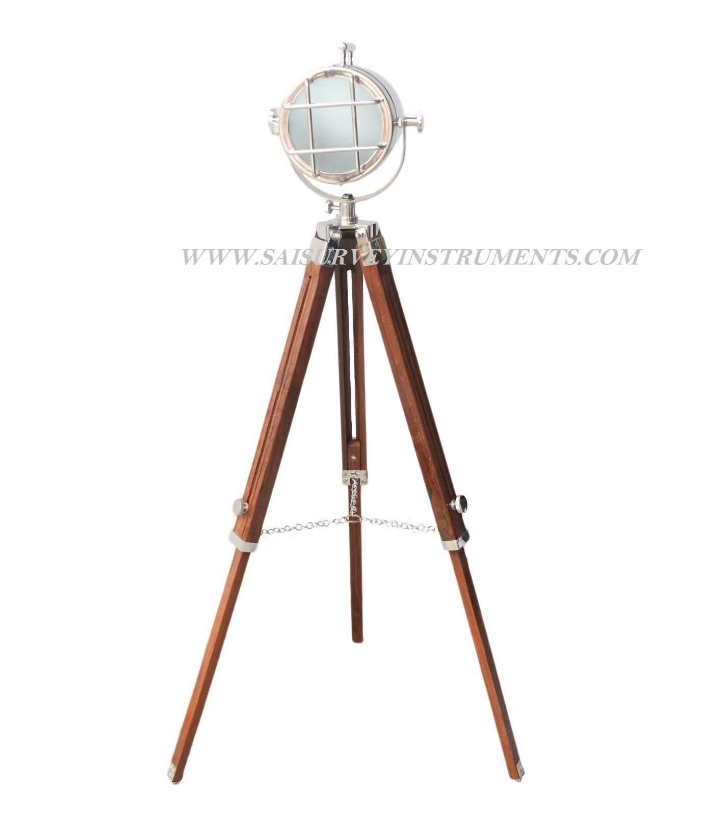 Nautical Spotlight - Wood & Metal, 45" Height, Brown Finish | Vintage Nautical Design, Handmade Home Decor, Ideal For Parties And Stage Acting