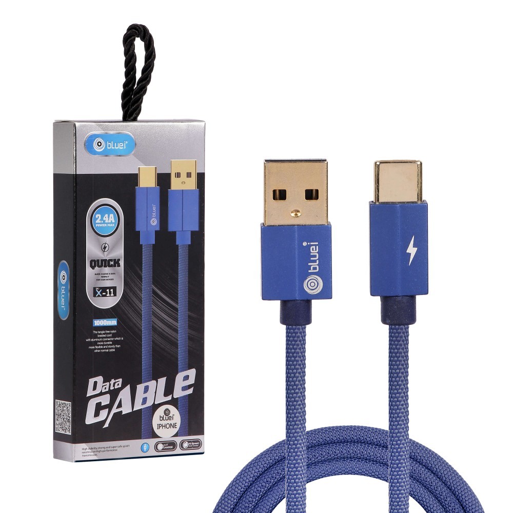 Dc-x11 Type C Fast Charging Data Cable - Cloth Braided, 1 Meter Length | 2.4a Fast Charge, Tangle-free Design, 480 Mbps Sync Speed