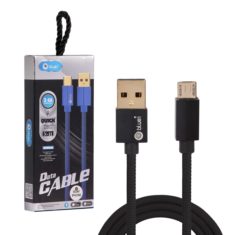 Dc-x11 2.4 Amp Micro Fast Bluei Data Cable - Cloth Braided, 1m Length, V8 & Usb Connectors | Fast Charging, 480 Mbps Data Sync, Tangle-free Design