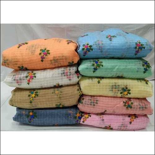 वॉशेबल ऑर्गेंज चेक मल्टी एम्ब्रॉयडरी