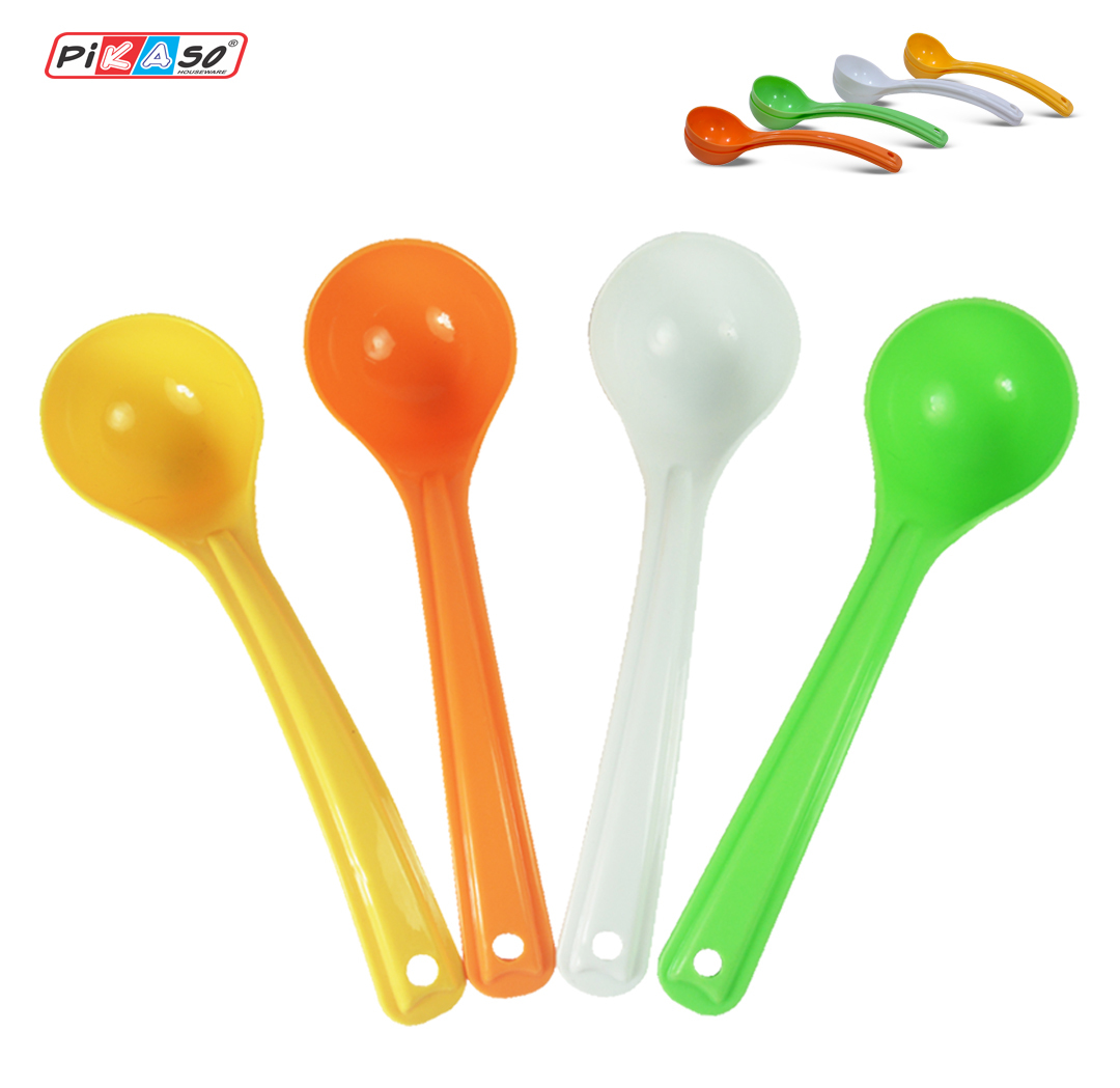 Soup Spoon - Polypropylene, 6 Piece Set | Microwave Safe, Vibrant White-orange-yellow-green Colors, Lightweight Design