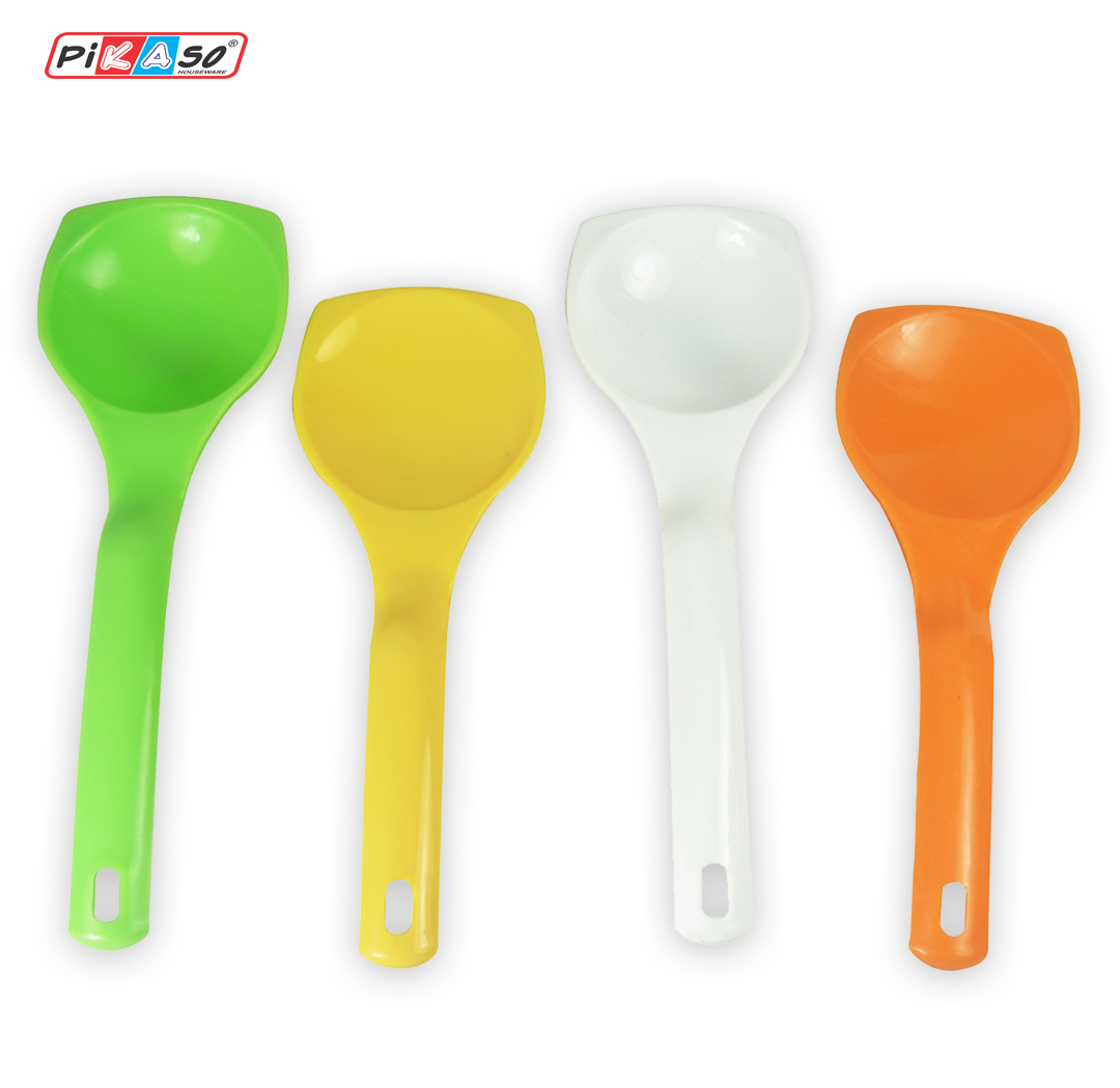 Soup Spoon - Polypropylene, 6 Piece Set | Microwave Safe, Vibrant White-orange-yellow-green Colors, Lightweight Design