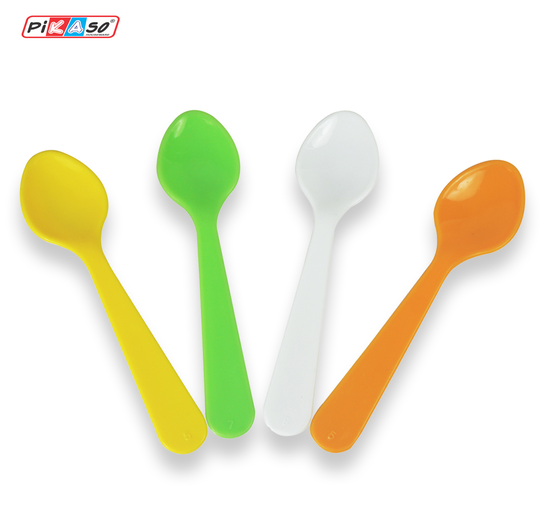 Soup Spoon - Polypropylene, 6 Piece Set | Microwave Safe, Vibrant White-orange-yellow-green Colors, Lightweight Design