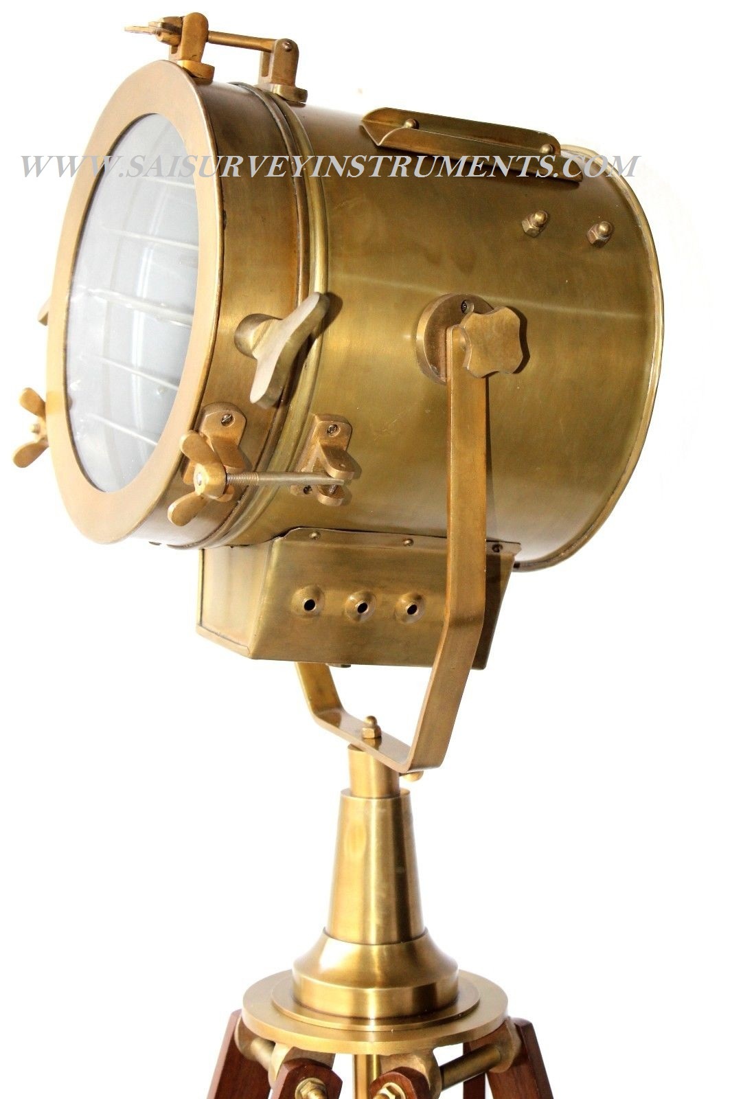 Nickle Vintage Look Designer Searchlight With Wooden Tripod Stand Collectible Brown Antique Spotlight