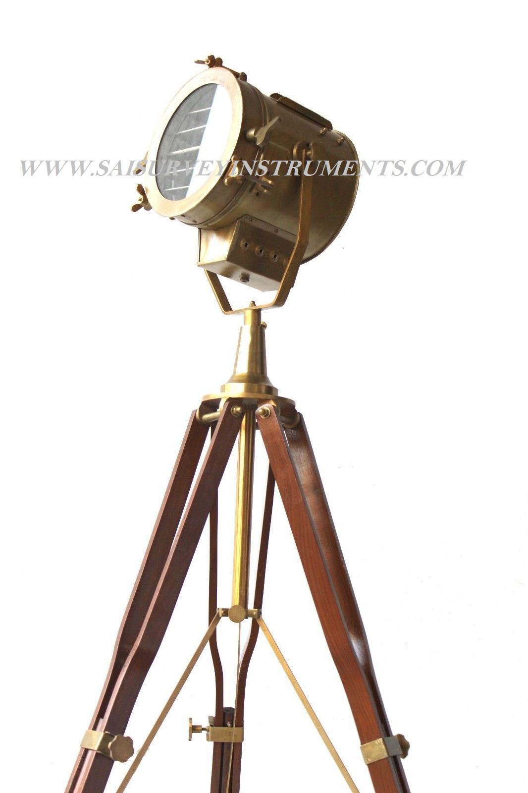 Nickle Vintage Look Designer Searchlight With Wooden Tripod Stand Collectible Brown Antique Spotlight
