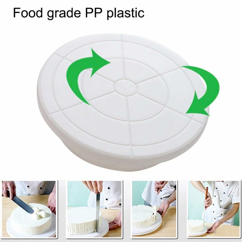 Cake Turntable - Food-grade Plastic, 11x3 Inches, White | Dual Direction 360â° Rotation, Non-slippery Base, Ideal For Cake Decorating & Dessert Making