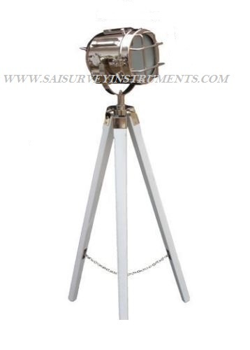 Wood And Metal Chrome Vintage Spotlight With White Stand