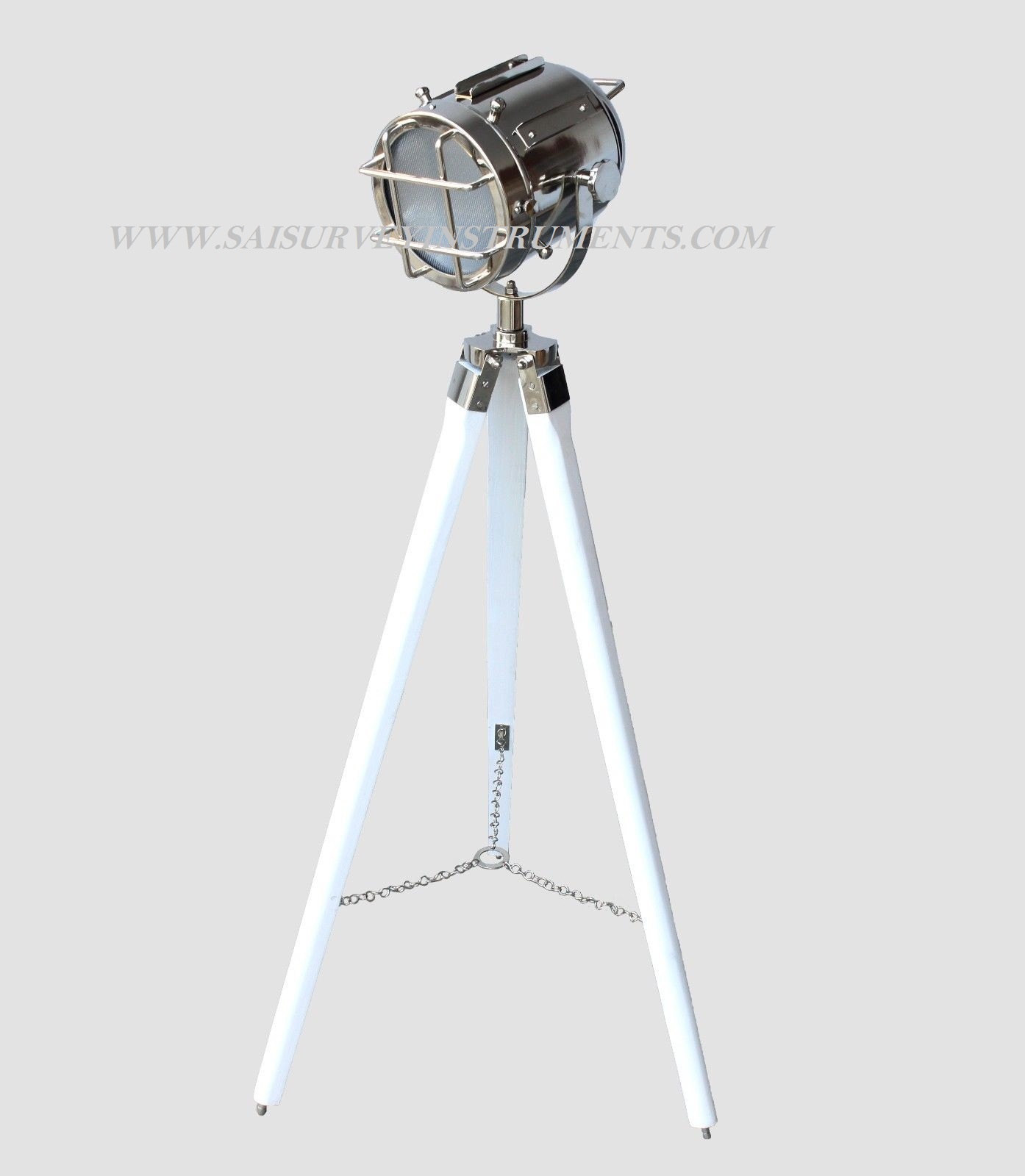 Wood And Metal Chrome Vintage Spotlight With White Stand