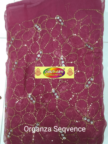 Organza Sequence Fabric - 100 Cm Length, 44" Width | Embroidered Tissu, Washable, Available In All Colours, Multipurpose Use