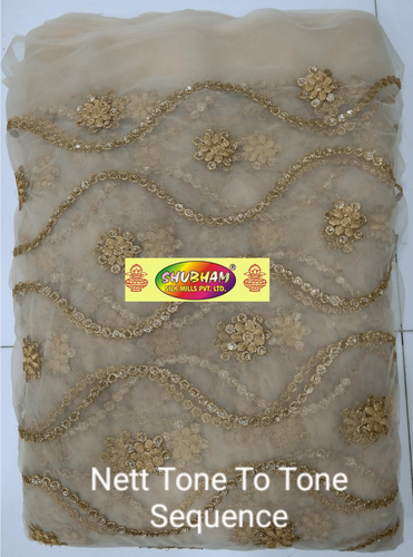 Net Ton To Tone Sequence Fabric - 44" Width, 100 Cm Length | Washable Net Material, Embroidered Patterns In Diverse Colors
