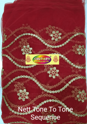Net Ton To Tone Sequence Fabric - 44" Width, 100 Cm Length | Washable Net Material, Embroidered Patterns In Diverse Colors