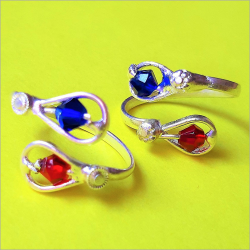 Ladies Modern Toe Ring - Adjustable Size, Blue and Red Color Stones | Ideal for Engagement, Anniversary, Parties, and Weddings