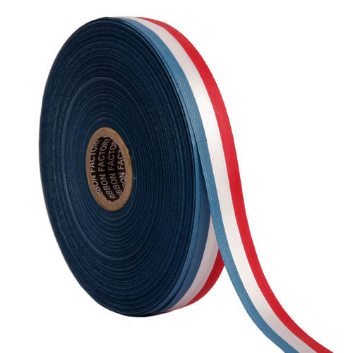 Double Satin Medallion a   Blue, Whte, Red Ribbons 25mm/1'inch 20mtr Length