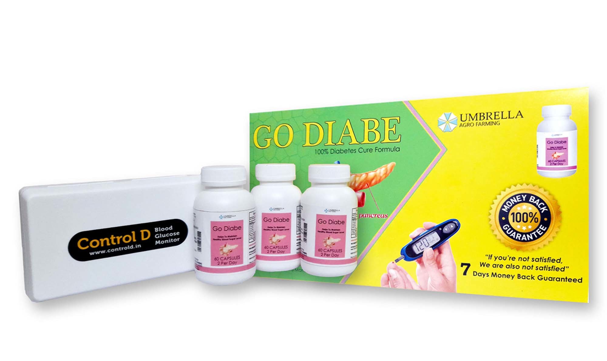 Go Diabe - Herbal Anti Diabetic Capsules | 60 Capsules, Non-prescription, Blood Sugar Control, Includes Glucometer & Diet Chart