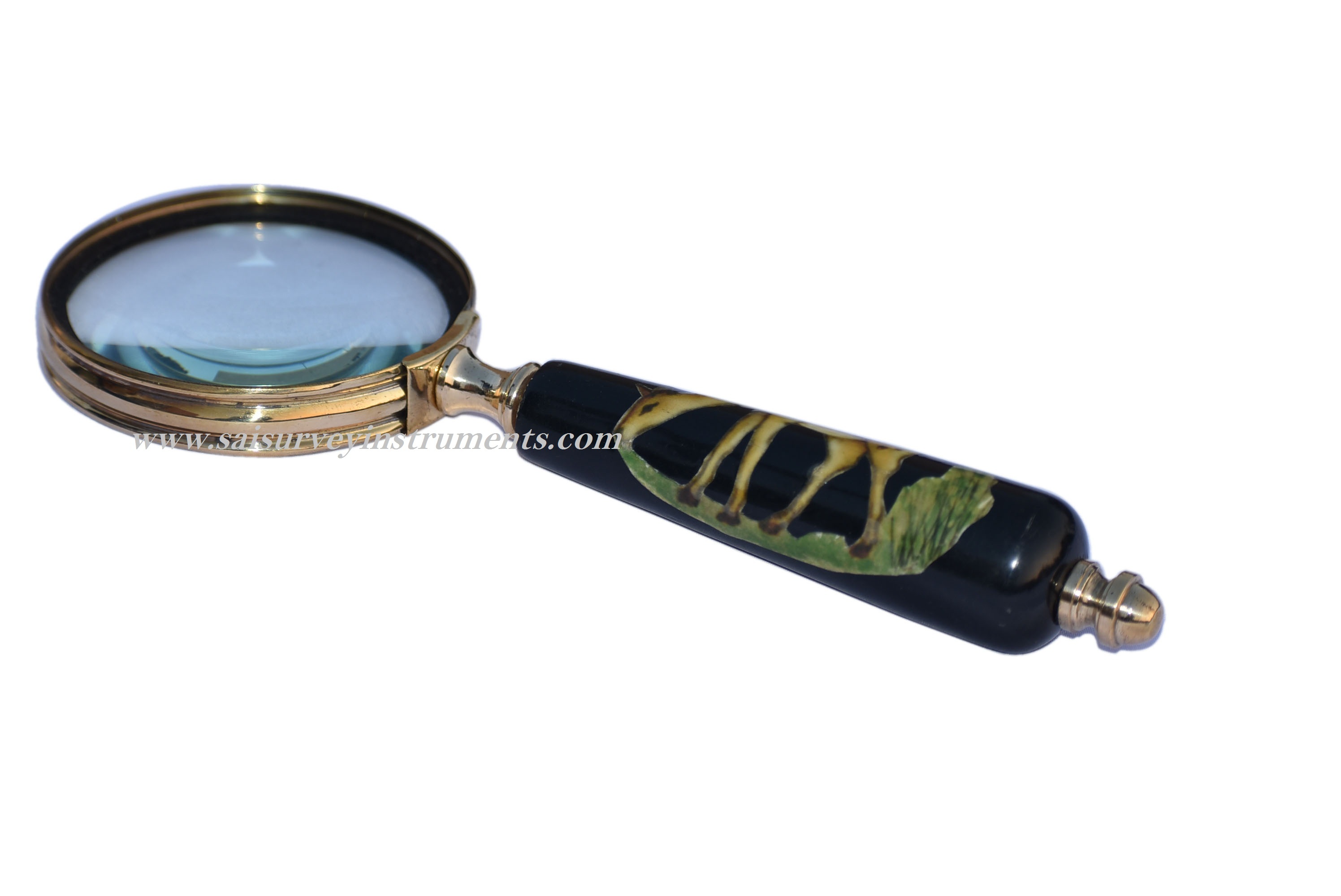 Brown Deer Printed Design Black Mop Handle Magnifying Glass