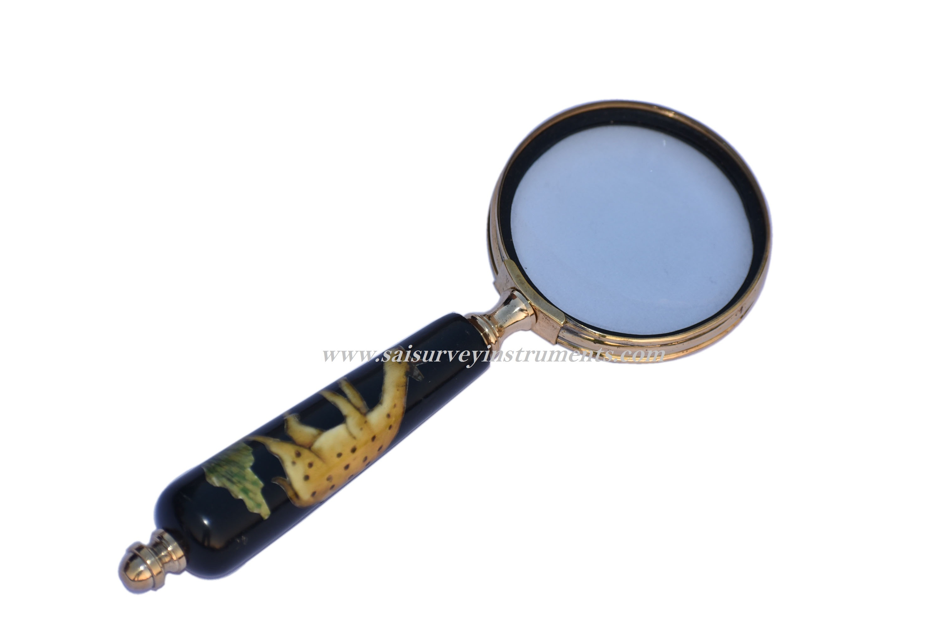 Brown Deer Printed Design Black Mop Handle Magnifying Glass
