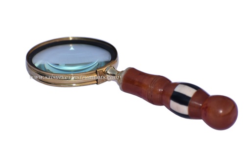 Brass Handle Magnifier - 3 Inch Shiny Polished Glass, Nautical Vintage Style Decor for Collectors and Home Decoration