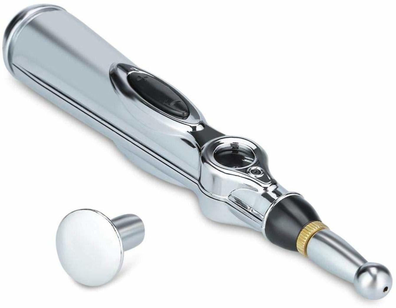 Massager Pen - Abs Plastic, 15cm | Silver Color, Battery-powered, Multiple Intensity Levels, Pain Relief & Facial Massage Functionality