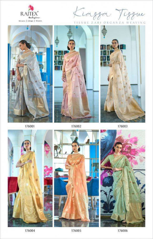 Multi Color Rajtex Kiassa Tissue Traditional Fancy Saree Catalog Collection