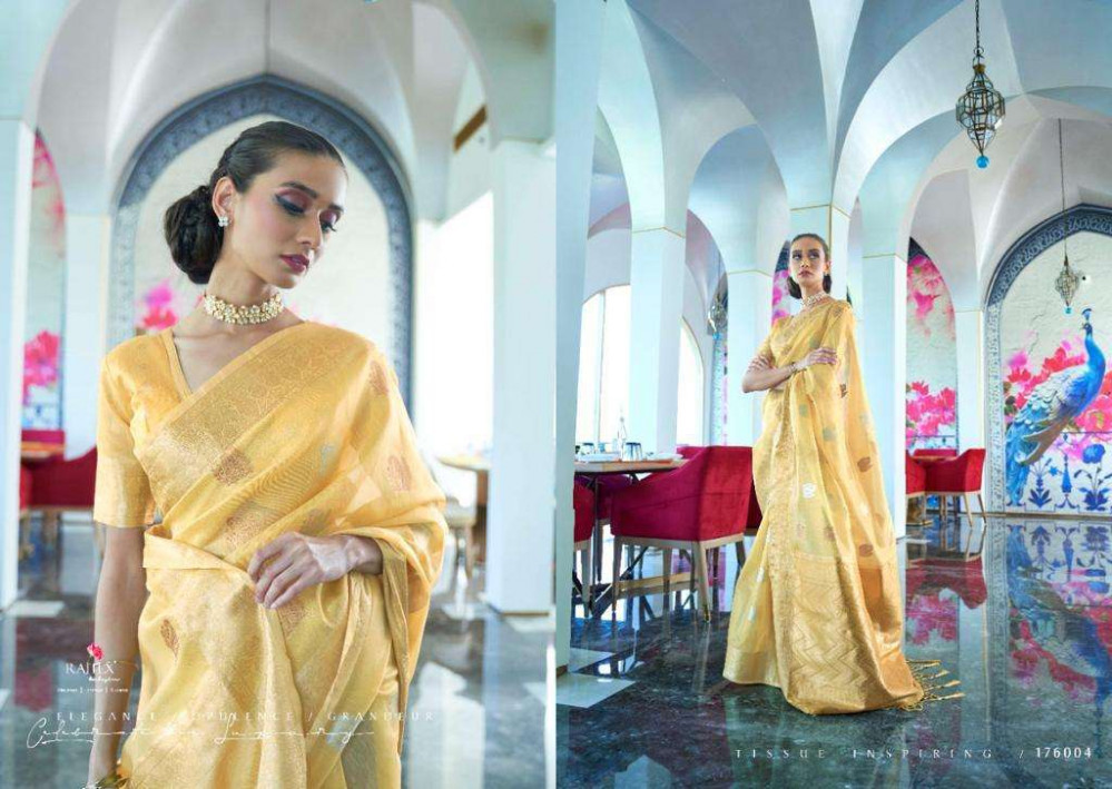 Multi Color Rajtex Kiassa Tissue Traditional Fancy Saree Catalog Collection