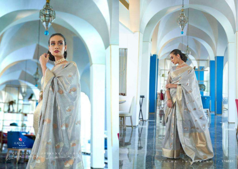 Multi Color Rajtex Kiassa Tissue Traditional Fancy Saree Catalog Collection