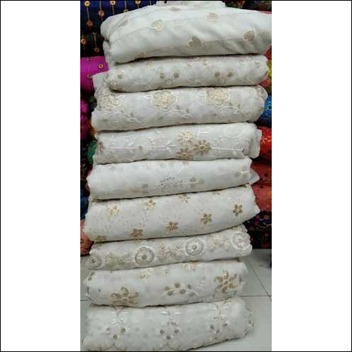 Georgette Embroidery Fabric - 44" Width, 100 cm Length | Washable, Multi-Coloured, Embroidered Texture, Multipurpose Use