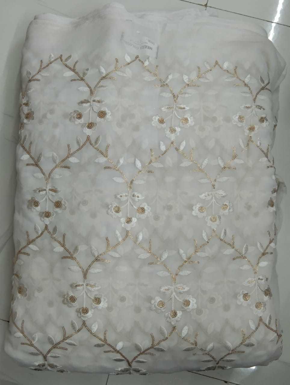 Georgette Embroidery Fabric - 44" Width X 100 Cm Length , Multi-color Embroidered Texture For Versatile Use In Various Designs