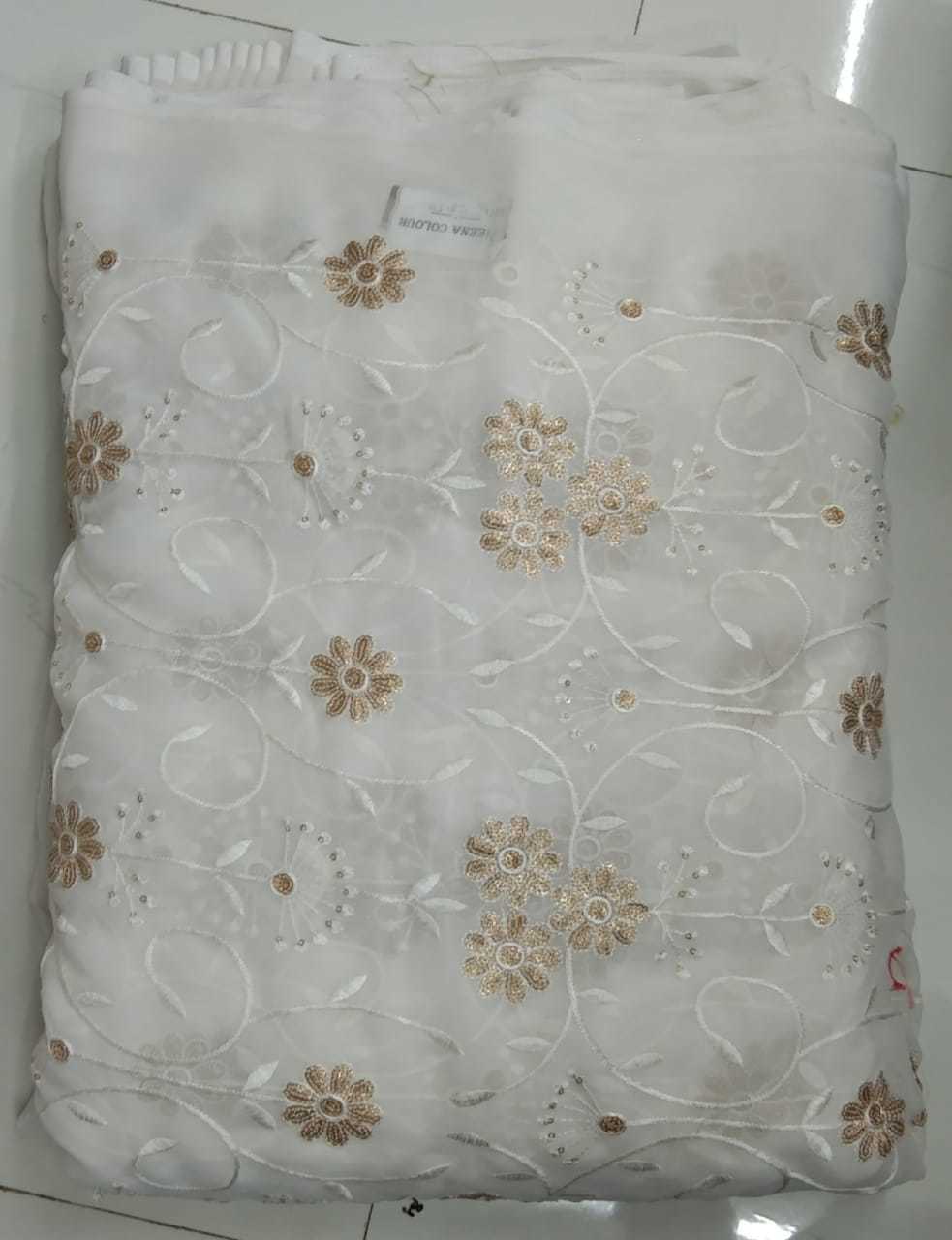 Georgette Embroidery Fabric - 44" Width X 100 Cm Length , Multi-color Embroidered Texture For Versatile Use In Various Designs