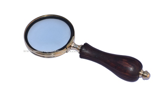 जैसा कि चित्र में दिखाया गया है वुडन हैंडल ब्रास रिंग मैग्निफाइंग ग्लास