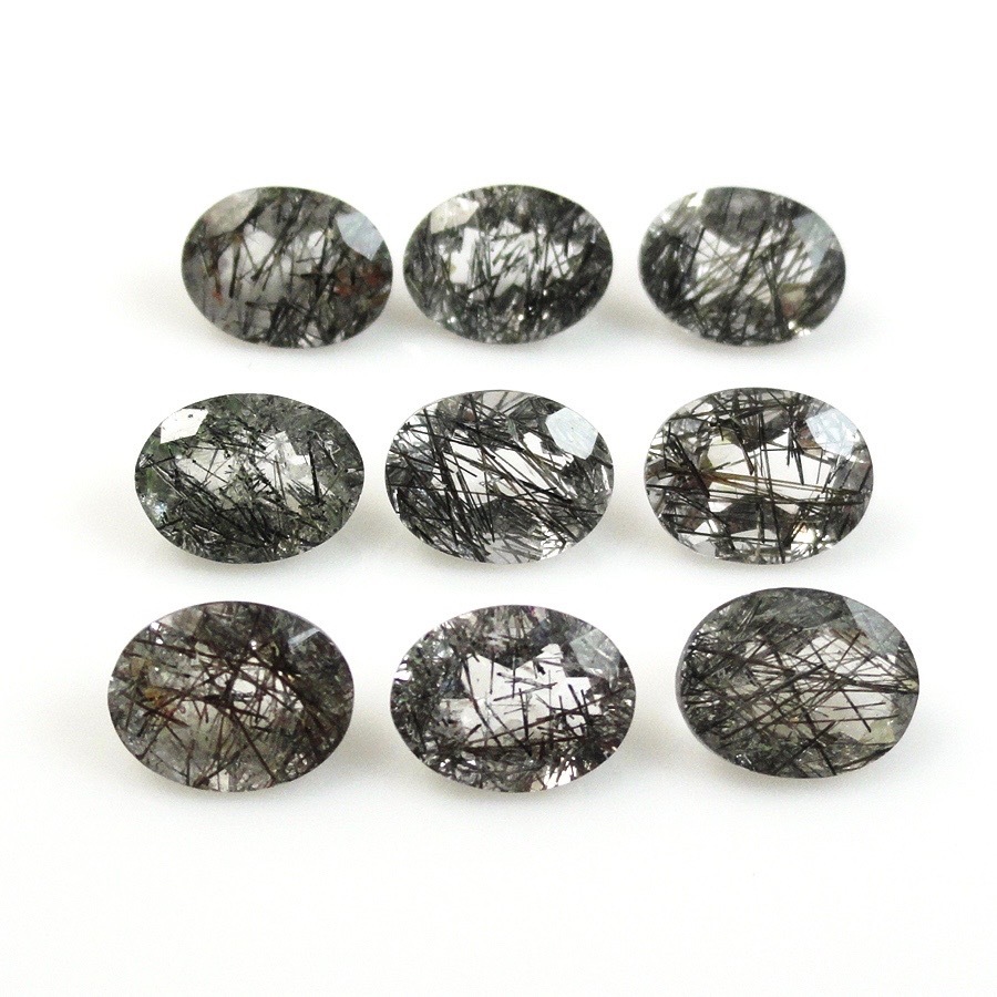 5x7mm Black Rutilated Quartz Faceted Oval Loose Gemstones