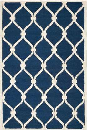 Wool Blue And White Geometric Hand Tufted Carpet