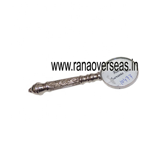 Magnifying Glass - Brass Metal With Embossed Silver Handle, Lightweight Eco-Friendly Reading Accessory