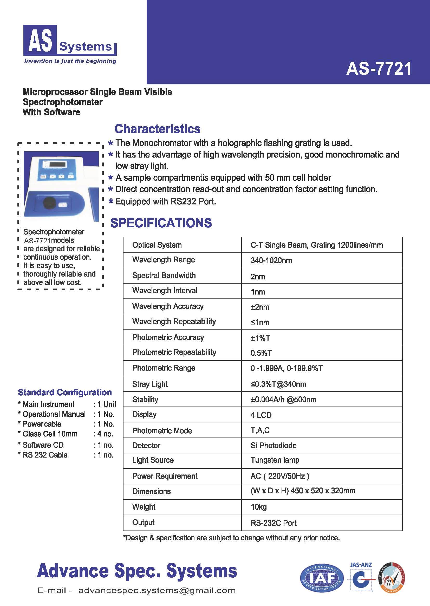 Single Beam Visible Spectrophotometer