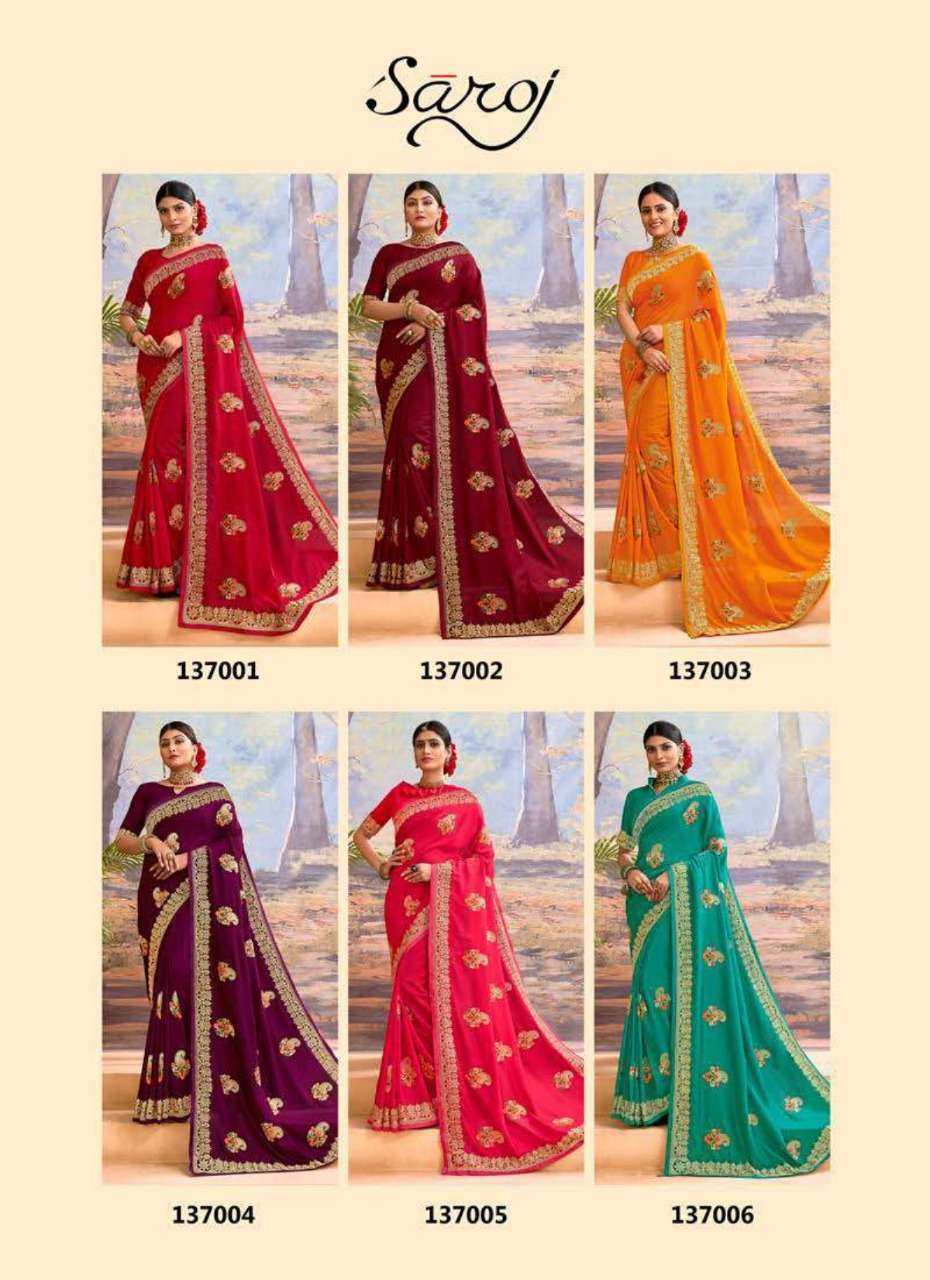 Multi Color Saroj Textiles Kangana Vichitra Silk With Border Work Saree Catalog