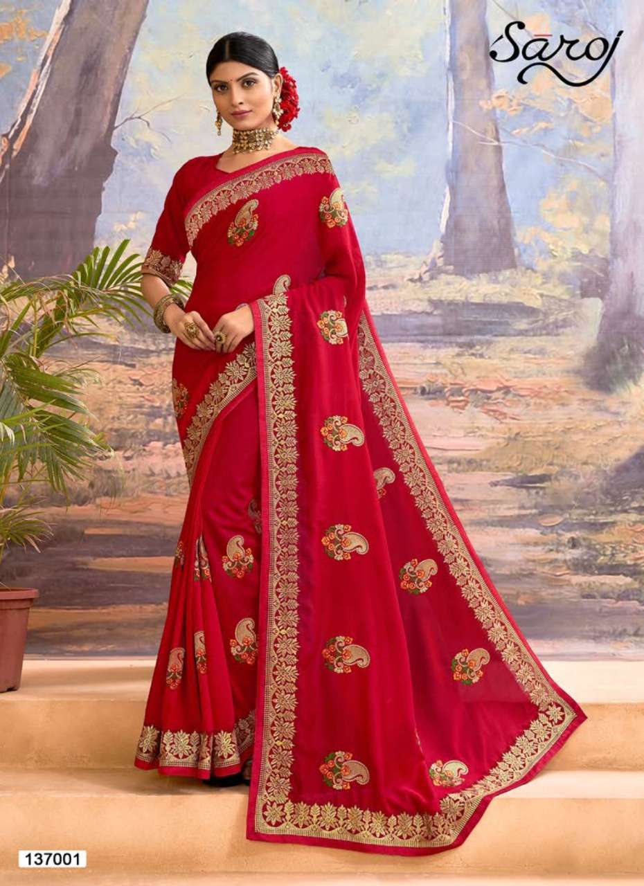 Multi Color Saroj Textiles Kangana Vichitra Silk With Border Work Saree Catalog