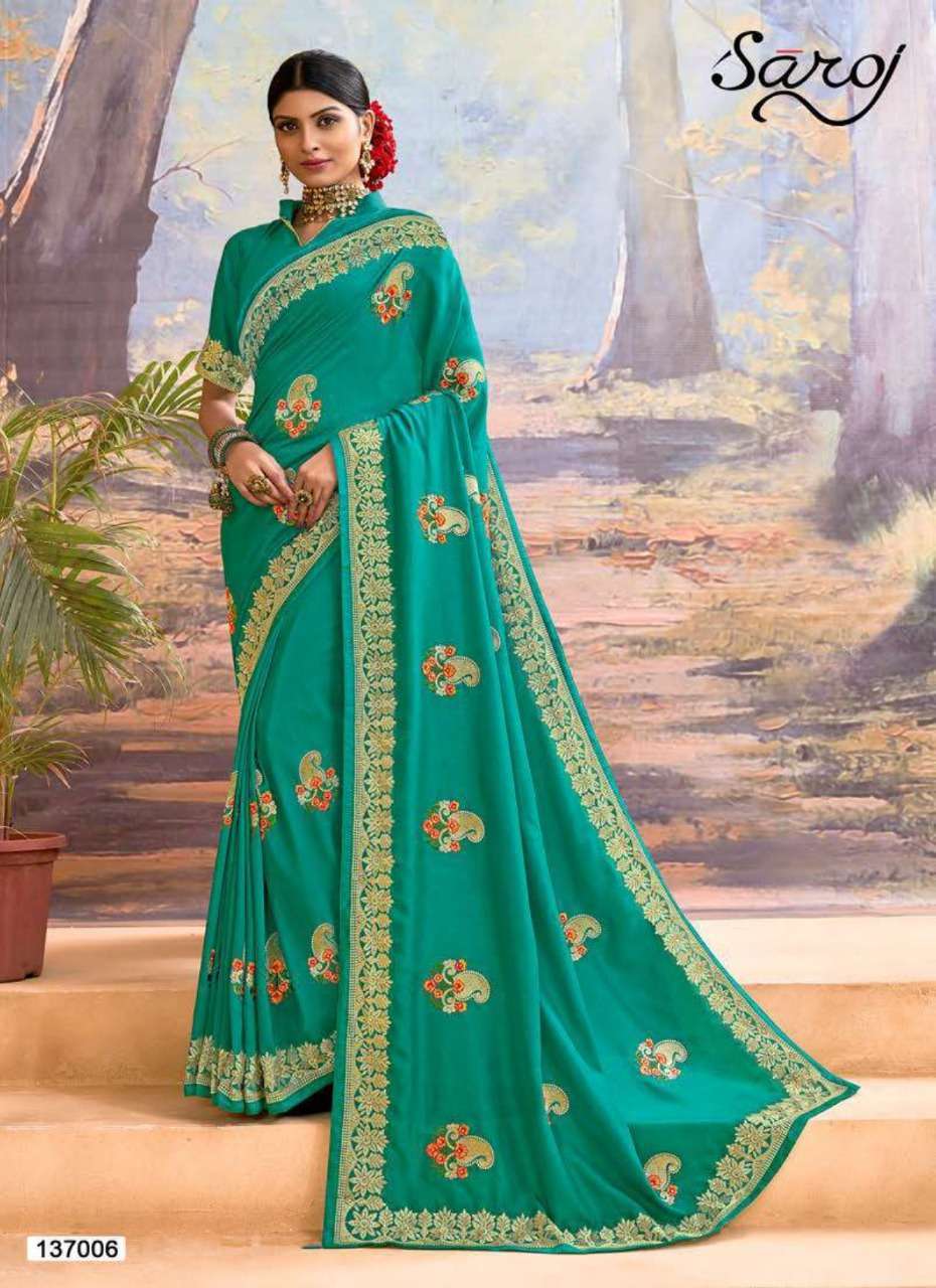 Multi Color Saroj Textiles Kangana Vichitra Silk With Border Work Saree Catalog