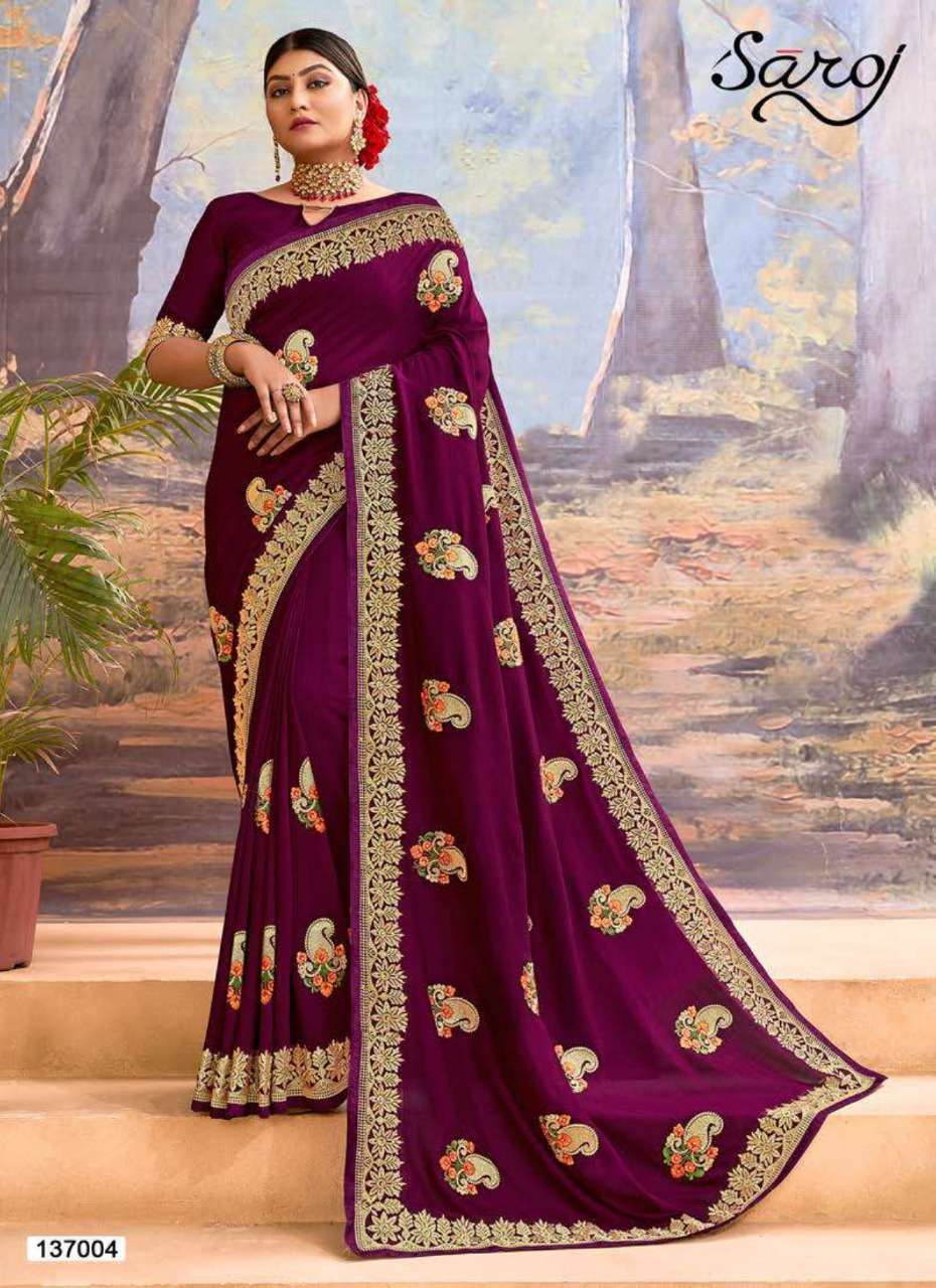 Multi Color Saroj Textiles Kangana Vichitra Silk With Border Work Saree Catalog