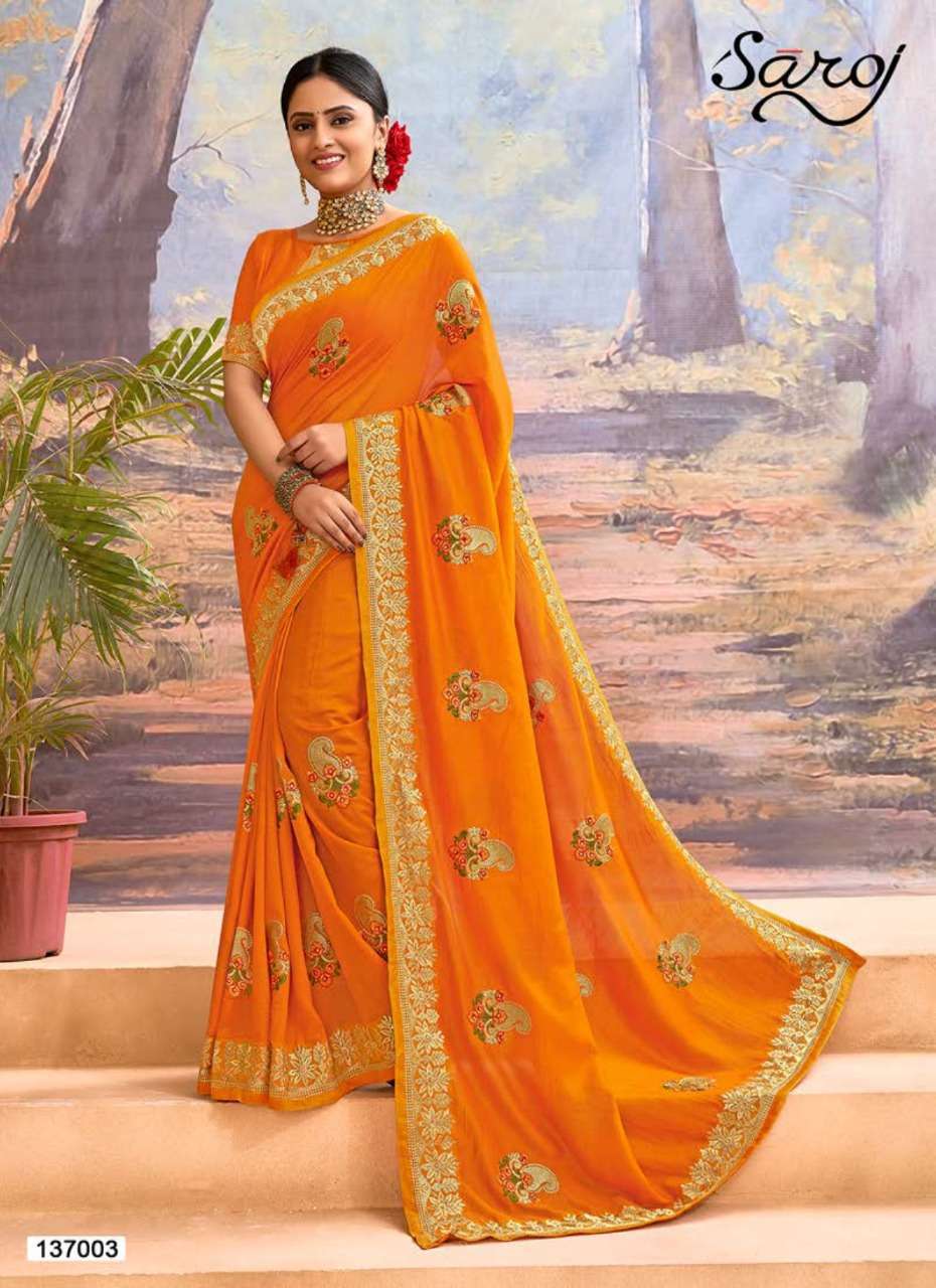 Multi Color Saroj Textiles Kangana Vichitra Silk With Border Work Saree Catalog