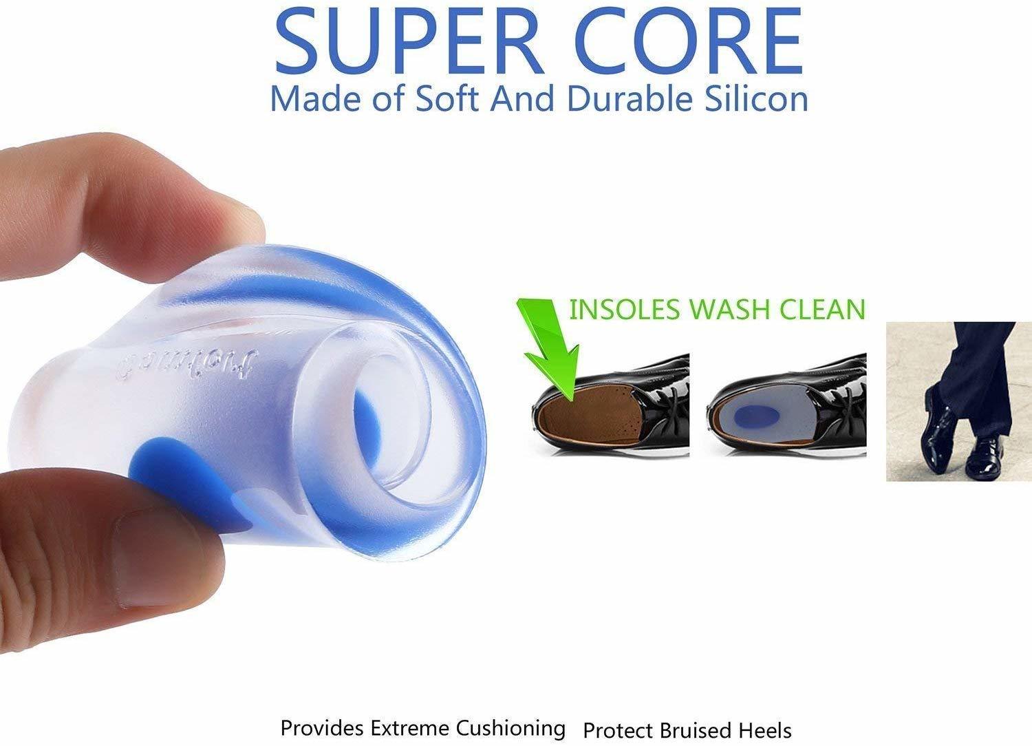 Heel Pad - Silicone Gel, 10-15mm Thickness, Blue Color | Comfort Support For Heel Pain, Antimicrobial, Fits All Shoe Styles
