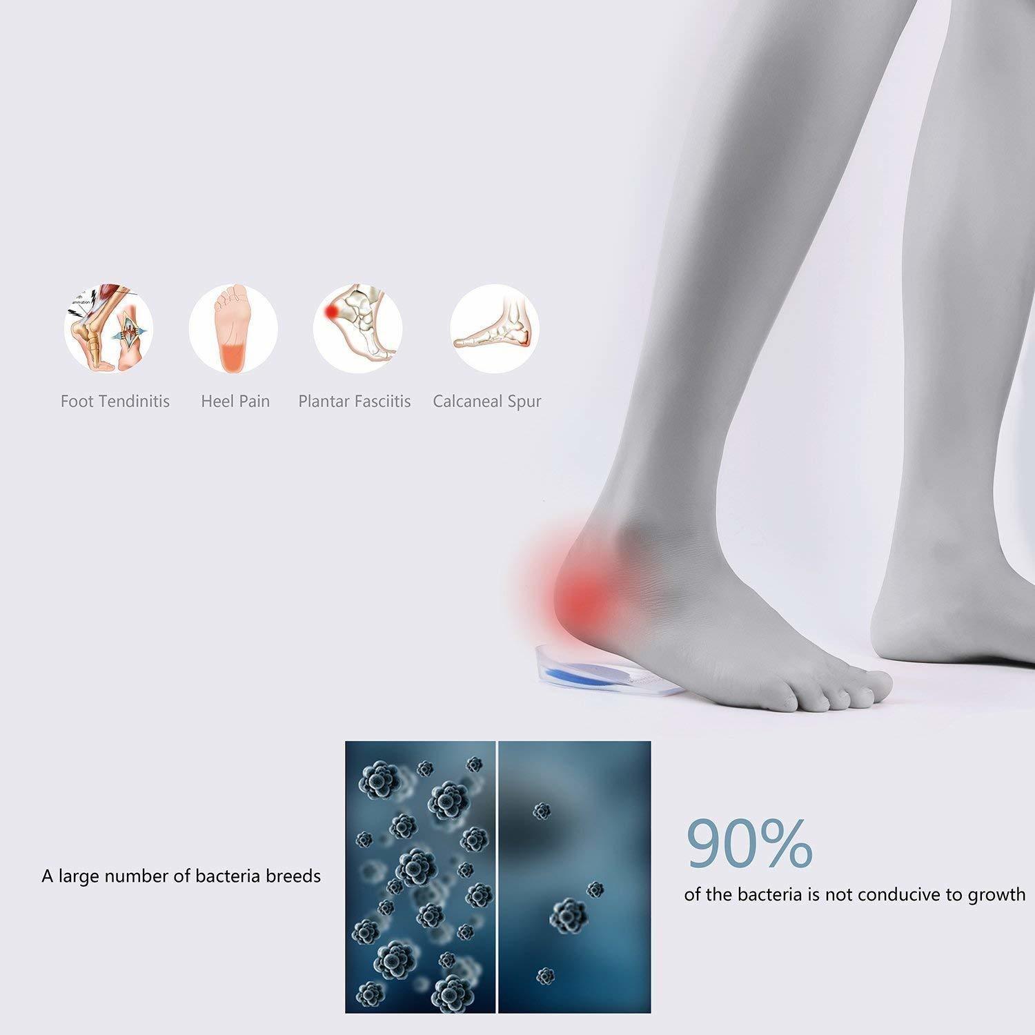 Heel Pad - Silicone Gel, 10-15mm Thickness, Blue Color | Comfort Support For Heel Pain, Antimicrobial, Fits All Shoe Styles